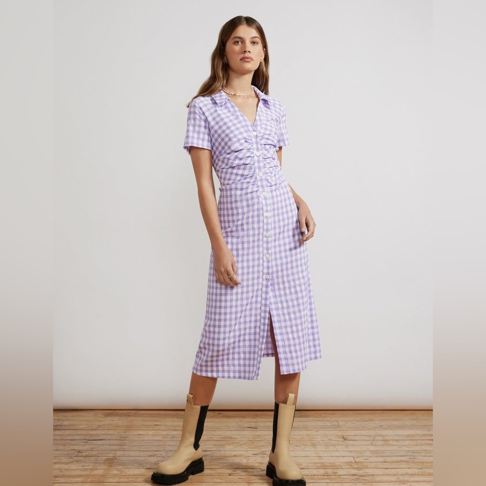 KITRI Janelle Lilac Check Seersucker Shirt Dress, Size Small